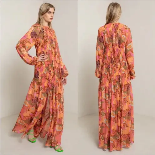 ALC Frank A.L.C. Valentina Gathered Floral-Print Silk-Crepon Maxi Dress 6