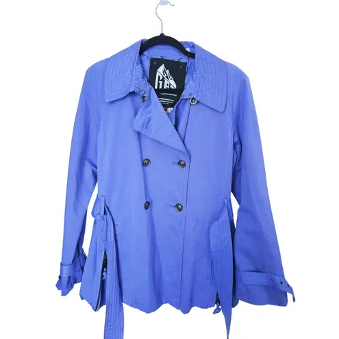 Vintage G.E.T Trench Coat Belted Rain Jacket Shell Purple Large Utility Gorpcore Blue