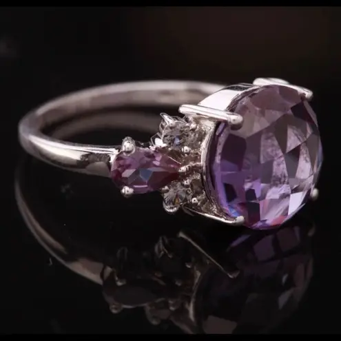 Sterling Silver 925 Purple Checkerboard Syn Alexandrite Ring size 5