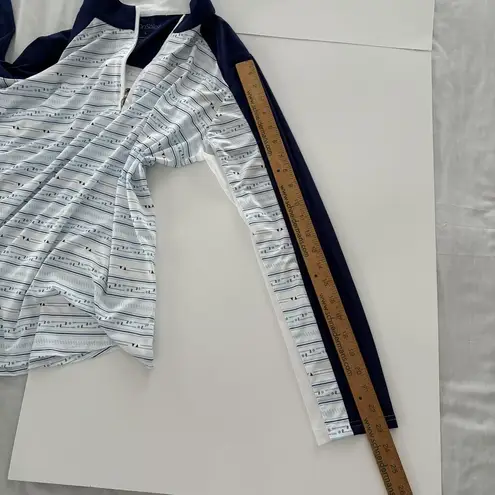 SanSoleil 1/4 Zip Pullover Womens Large Blue White Print UV 50 Golf Pickleball