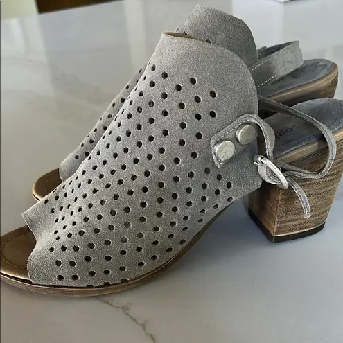 Sophia Milano Gray Block Heel Mules with Perforated Design
