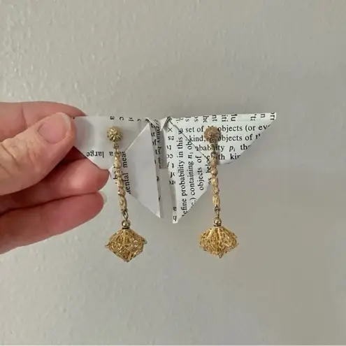 Gold Filigree Drop Earrings “Alexandria” Elegant Revival Gothic Edwardian Jewelry