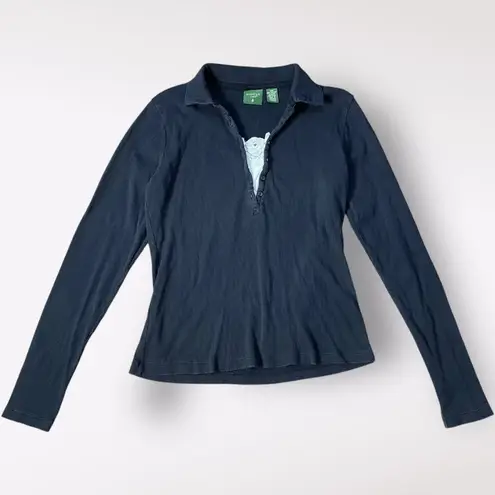 Mountain Lake Ribbed Lace V-Neck Long Sleeve Womens Size M Black White