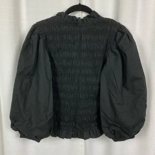 Love The Label Anthropologie Black Smocked Puff Sleeve Blouse Sz.S NWT