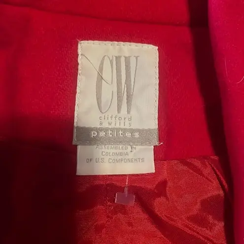 Vintage CW Clifford & Wills Red Crop 100% Wool Peacoat Jacket Gold Buttons Sz 8P