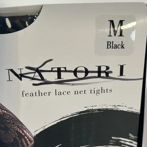 Natori  Feather Lace Net Tights Black Size Medium Sheer Mesh Patterned - Image 4