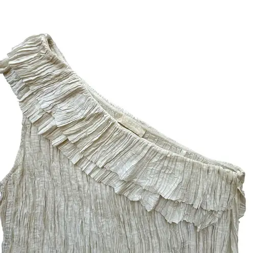 Ulla Johnson Ravenna One-Shoulder Pleated Ruffle Top Ivory Size 6 Blouse