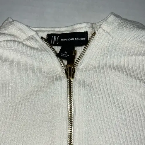 INC International Concepts White Ribbed Quarter Zip Sweater size M