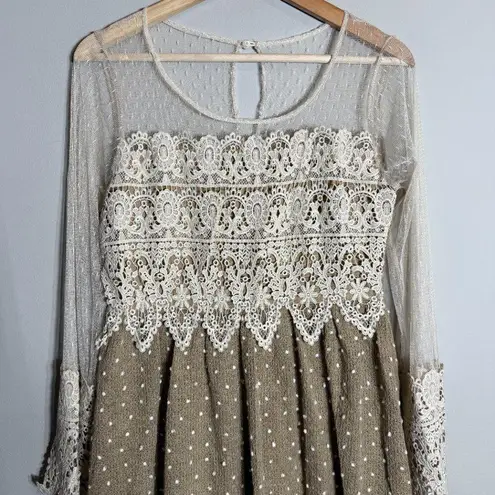 Ryu NWT Anthropologie Long Sleeve Sheer Lace Dress Women's Small Ivory Layered