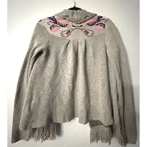 Anthropologie Sleeping on Snow Anthropologie Cardigan Size XS Embroidered Fringe Gray