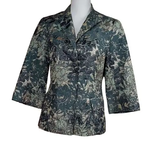 Lafayette 148 Helena Jacket Size 4 Floral Brocade Blue Green Workwear Office