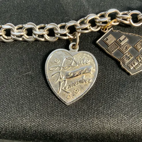 Vintage Sterling Charm Bracelet with 7 Dangle Charms 7” Silver