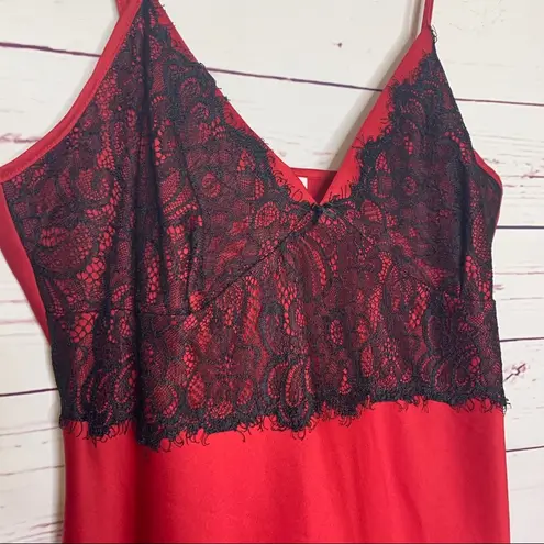 gilligan and o'malley Gilligan & O’Malley Red & Black Lace Chemise Slip Nightie Sleep Dress Medium