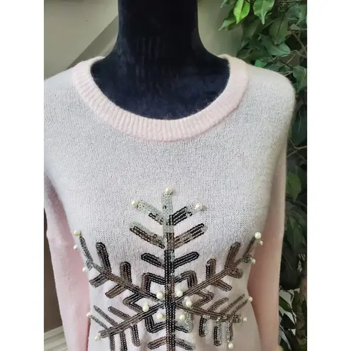 Holiday Time  Women Pink Acrylic Round Neck Long Sleeve Pullover Knit Sweater XL