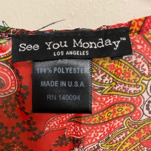 See You Monday Womens Sheer Cardigan XS Fringe Bottom Paisley Boho Multicolor