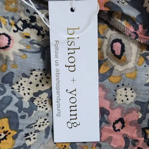 Bishop and Young Gray Floral Blouse with Ruffle Sleeves NWT Size Small Anthro Top