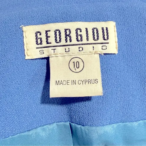 Vintage Y2K Georgiou Studio Blue Cropped Blazer Zipper Jacket Size 10 Office