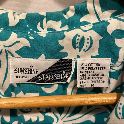Vintage 80’s tropical teal Sunshine Starshine wrap top button pockets trad mod Blue Size 14