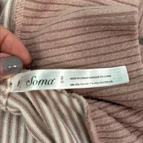 Soma Blush and Cream brushed cozy Striped Lounge Robe Hooded