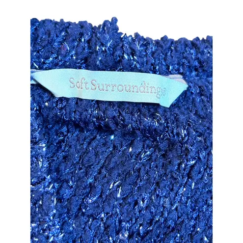 Soft Surroundings Navy Blue Shimmer Sequin Hoodie Pullover Sweater Women Large