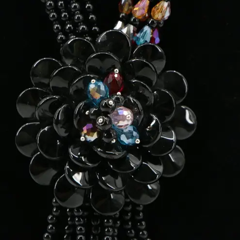 Joan Rivers New Starlet Style Beaded Flower Cluster Fringe Black Necklace 20"
