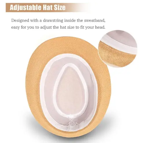 Boutique Ultrafun Straw Fedora Hat Beige Summer Beach Travel Hat Uni New