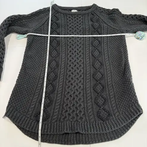 LL Bean Gray Fisherman Cable Tunic Cotton Pullover Crew Neck Sweater LARGE