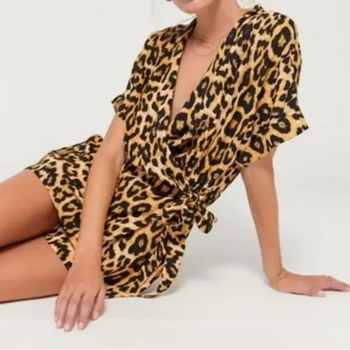 Urban Outfitters  Zoe Side Tie Wrap Leopard Print Romper Skort size XS