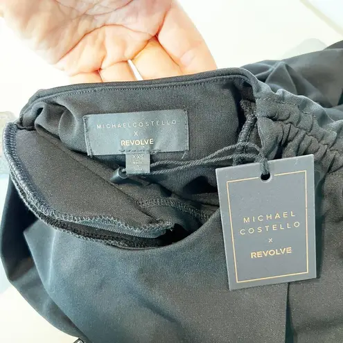 Michael Costello x Revolve Kirsten Ruched Tie Shoulder Mini Dress Black XXS