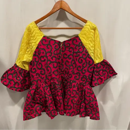 Handmade Fun African ankara limoncello sparkle peplum swirl top sweetheart