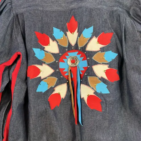 Handmade Vtg L Large Sweatshirt Jean Jacket Southwest Embroidered Denim Native