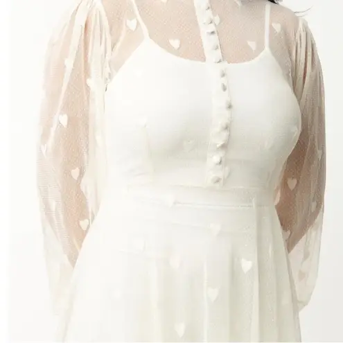 Unique Vintage '' Leota Cream Ivory Heart Lace Sheer Midi Dress NWT Sz M 6-8