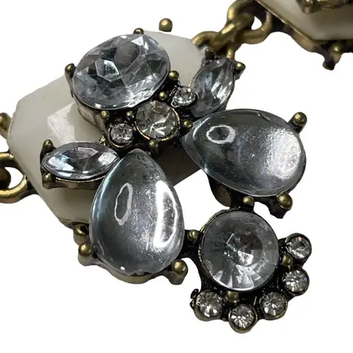 Vintage Milk Glass Bib Necklace Statement Jewelry Mid Century Modern MCM u Gold