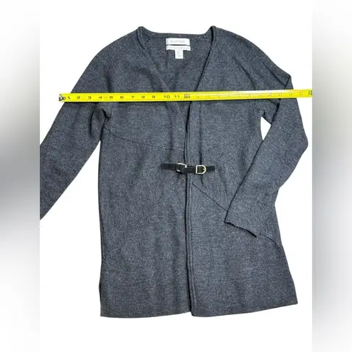 Ellen Tracy Tunic Sweater 100% Merino Wool Cardigan Women Gray Long Sleeve Belt