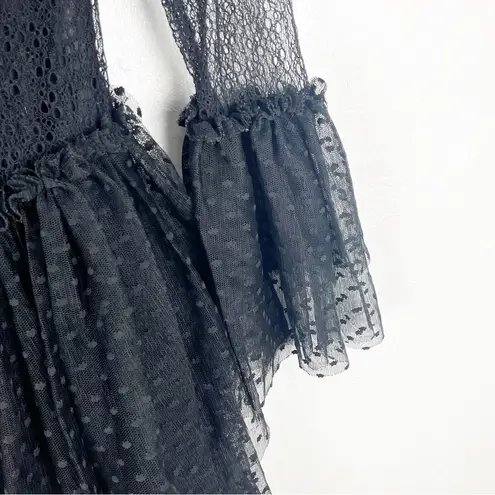 SANDRA MANSOUR x H&M Black Polka Dot Lace Trim Tulle Skirt Sheer Dress Small