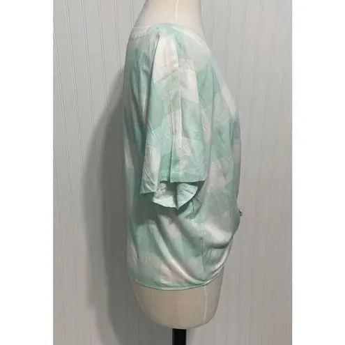 Style & Co. Gingham Tie Front Short Sleeve Button Up Linen Top Mint White Medium Green