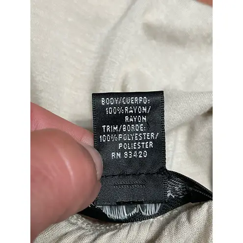 August Silk Cardigan Sweater Batwing Lace Trim Open Front Half Sleeve Beige W PS