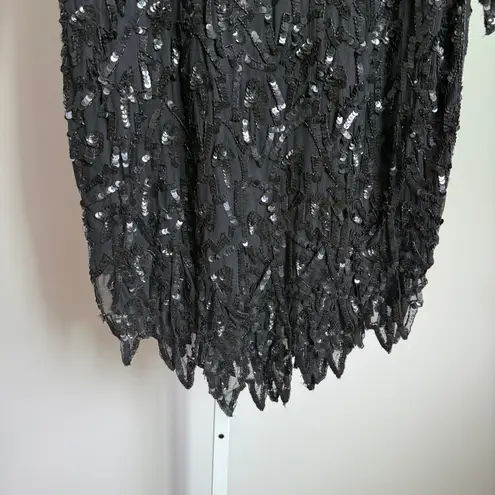 Swee Lo Vintage Dress 100% Silk Sequin Dress Long Sleeve Party Cocktail size S Black
