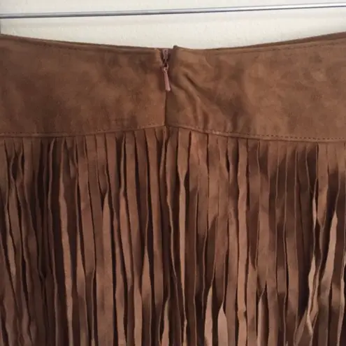 Walter Baker 100% Brown Leather Coachella Festival Fringe Riley Skirt NEW