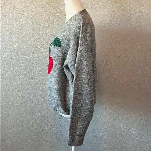 Anthropologie Luna Ivy Cherry Print Sweater Gray Size Smal