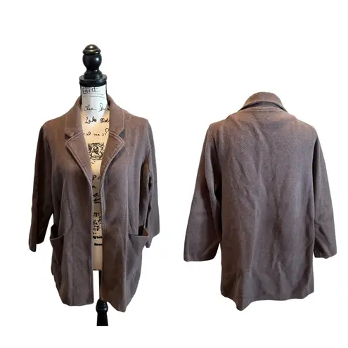 Quince Organic Cotton Knit Cardigan Blazer Brown Size Large Open Front Pockets