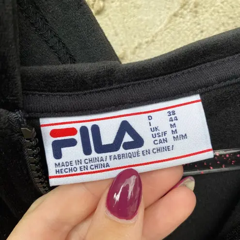 FILA Filla Size medium black velour hoodie full zip sweatshirt Y2K