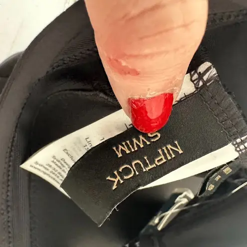 Missguided Niptuck Swim Black Ruffle Shoulder Bikini Top US 6 Multi Fit Cup Padded Beach