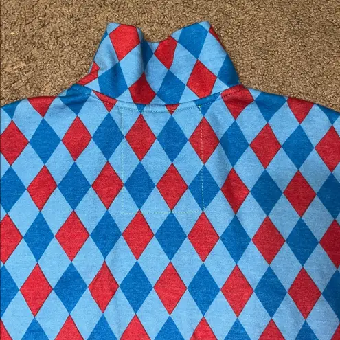 Aviator Nation Diamond Smiley 2 Fleece Half Zip Colorblock Sweatshirt Red Sky S