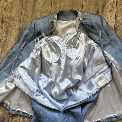 Vintage Y2K Stephen Yearick cornflower blue + silver gown with jacket Size XL