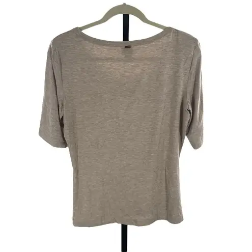 St. John Spa Women’s M Pleated Scoop Neck Top Beige Gray Heather Neutral Soft