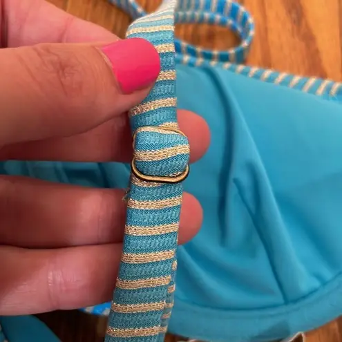 ANDIE x Mindy The Bermuda bikini top stripe splash Blue gold size small NWT