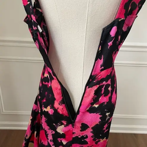 Tracy Reese Sleeveless Printed Midi Dress Hot Pink Floral Silk Ruffle 4 $398