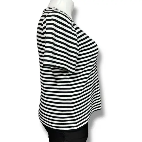 Vintage Three Flaggs Womens Knit T Shirt Top Short Sleeve Pullover Striped Large Black