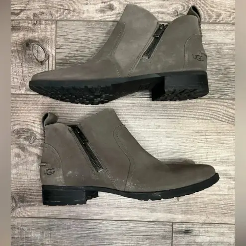 UGG  Aureo II Boots Womens 8 Gray Ankle Booties Leather Zip Round Toe winter shoe
